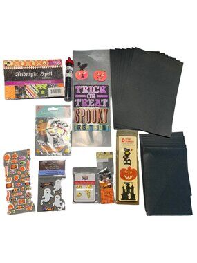 Complete Halloween Scrapbooking Kit Stickers Embellishments Black Paper Envelope